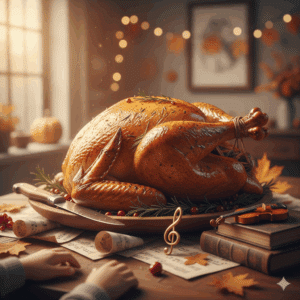 Gathering For Thanksgiving with a big turkey